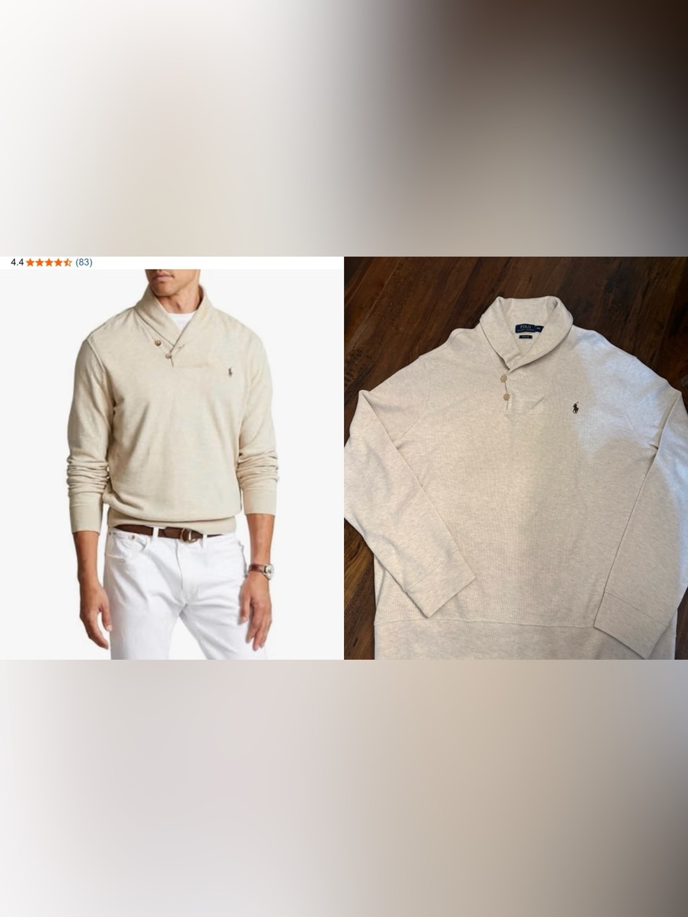 Ralph Lauren Luxury Men's Jersey Cream Shawl-Collar Pullover Sweater XXL